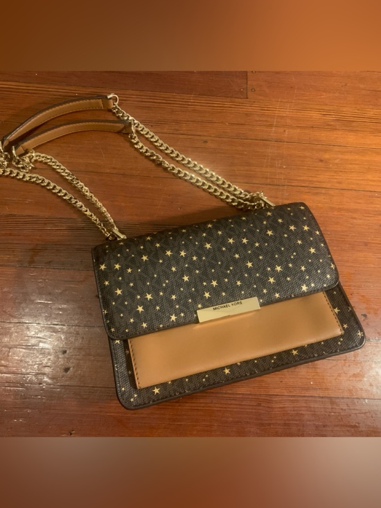 Michael Kors Handbags - Michael Kors Brown Star-Print Crossbody with Gold Chain